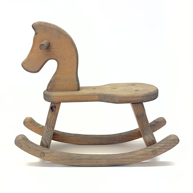 Relocation Super Sale! Vintage Folk Art Style Wooden Rocking Horse For Sale - Image 4 of 11