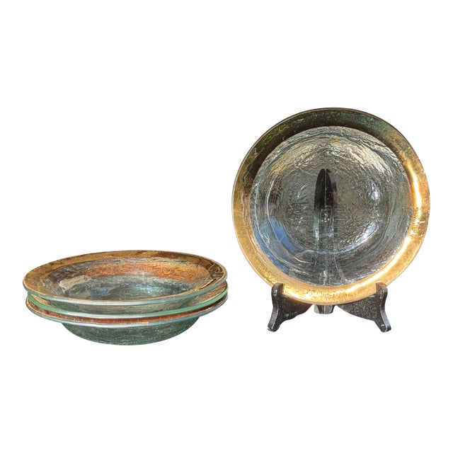 Vintage Annieglass Roman Antique Bowls – 24k Gold Rim – Signed 1980s – 8.5” (Set of 4) For Sale