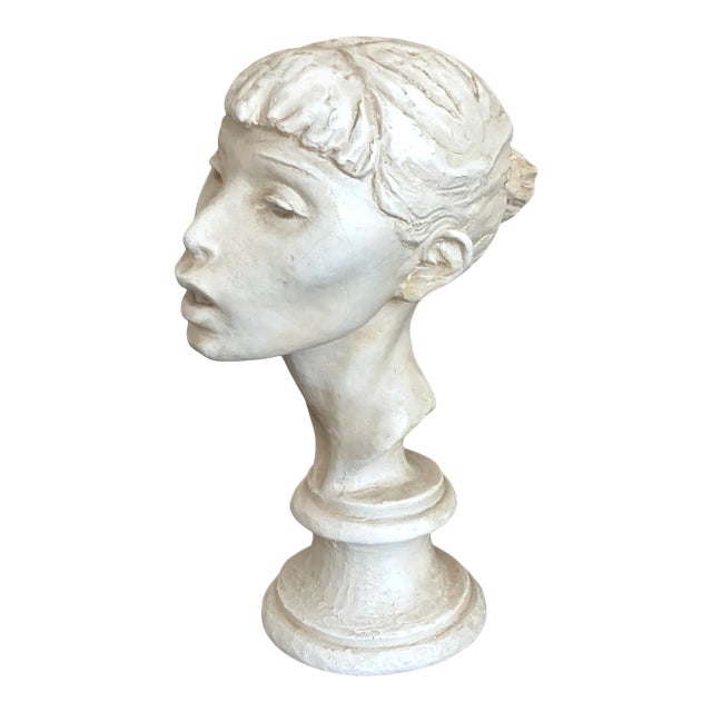 Vintage Plaster Bust of a Young Woman For Sale