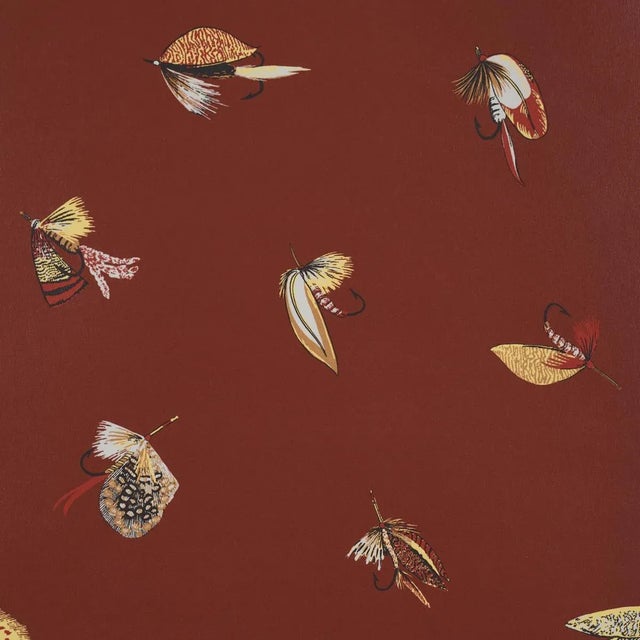 Contemporary Schumacher Fly Fishing Wallpaper In Russet For Sale - Image 3 of 5