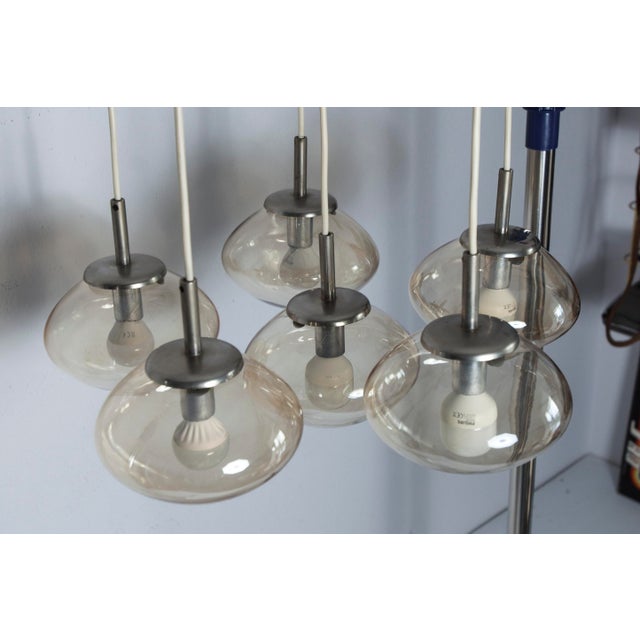 Cascade Chandelier with 6-Light Smoked Glass Drops, 1960s For Sale - Image 4 of 18