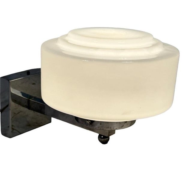 Art Deco Opaline Glass Wall Lamp with Chrome-Plated Mount from Gispen For Sale - Image 9 of 9