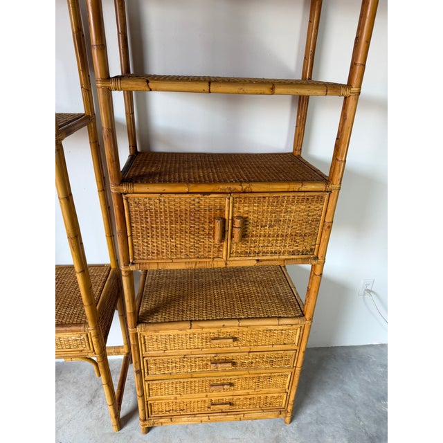 Vintage Coastal Rattan & Bamboo Étagères – A Pair For Sale - Image 9 of 12