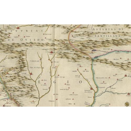 Gold Blaeu Map of León & Asturias Legionis Regnum, 1642 For Sale - Image 8 of 10