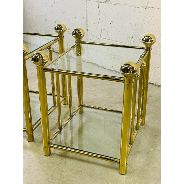 Vintage 1970s Brass and Glass Side Tables, Pair For Sale - Image 9 of 12
