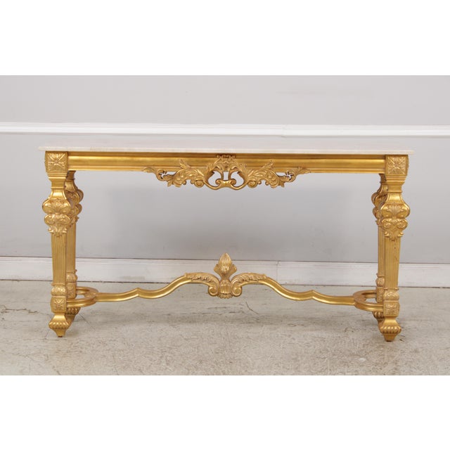 Rococo Rococo Style Gilt & Gold Marble Top Console Table For Sale - Image 3 of 18