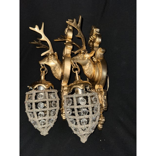 Late 20th Century French Louis XVI Gold Deer Wall Lamps/ Sconces - Pair of 2 PCS For Sale - Image 10 of 15