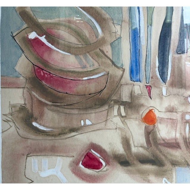 Mid-Century Modern Mid Century Abstract Watercolor Painting - A Kitchen Scene - Signed For Sale - Image 3 of 10