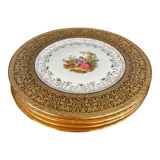 Mid 20th Century Royal Crown China 22k Gold Leaf Porcelain Plates - Set of 4 For Sale