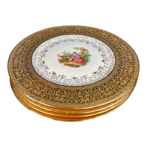 Mid 20th Century Royal Crown China 22k Gold Leaf Porcelain Plates - Set of 4