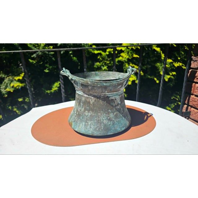 Pre-War Brass Pot in Teal For Sale - Image 6 of 6