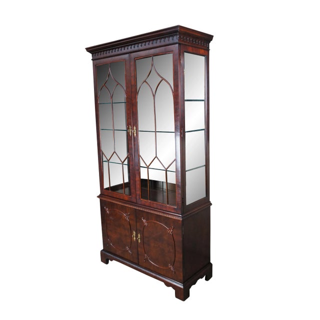Contemporary Late 20th Century Century Furniture Claridge Crotch Mahogany China Curio Cabinet Display Case For Sale - Image 3 of 12