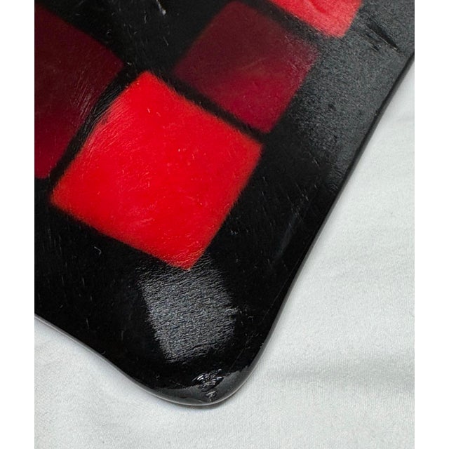 Mid 20th Century Black Red Geometric Pattern Fused Glass Square Bowl For Sale - Image 9 of 11
