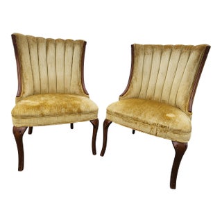 Pair of Vintage Hollywood Regency Shell Back Slipper Chairs, 1940s Style For Sale