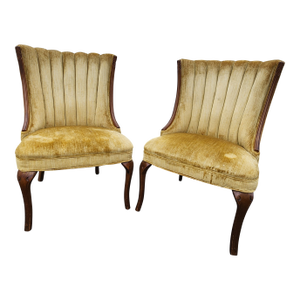 Pair of Vintage Hollywood Regency Shell Back Slipper Chairs, 1940s Style