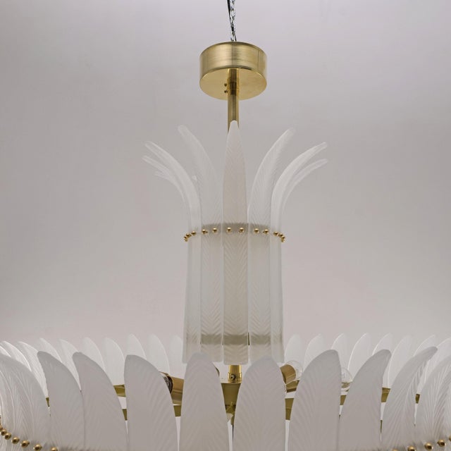 Gold Art Deco Italian Murano Glass Feather Chandelier with Brass Details, 2000 For Sale - Image 8 of 13