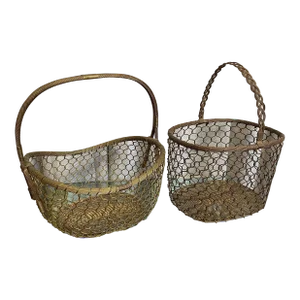 French Brass Woven Basket, Pair