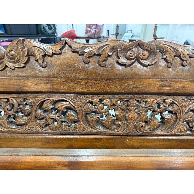 Early 20th Century Antique Carved Wooden Bench / Settee With Upholstered Seat For Sale - Image 5 of 6