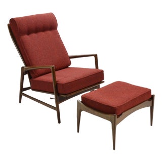 Ib Kofod-Larsen Reclining Lounge Chair and Ottoman For Sale