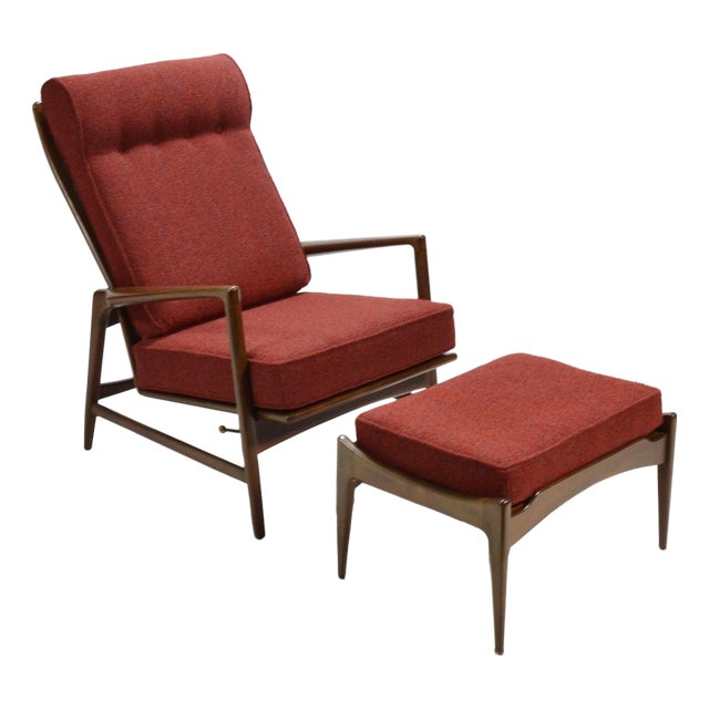 Ib Kofod-Larsen Reclining Lounge Chair and Ottoman For Sale
