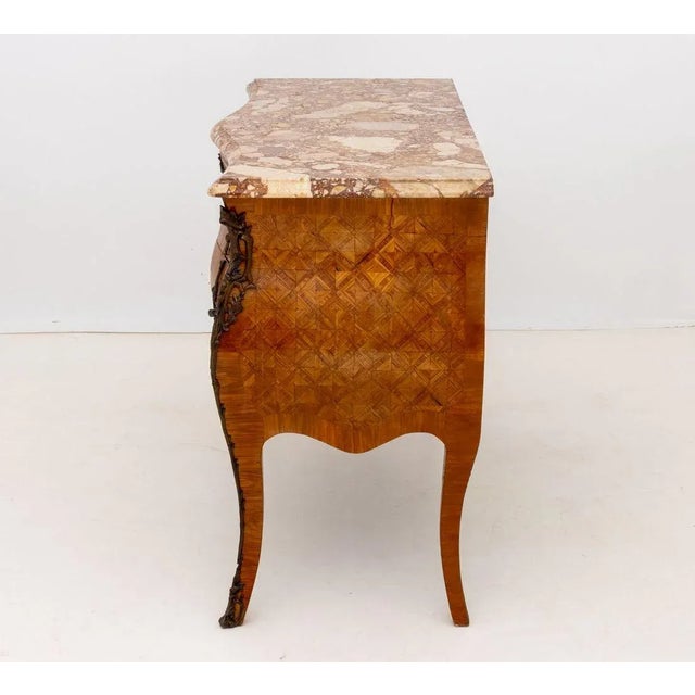 Louis XV Style Walnut Marquetry Bombe Commode For Sale - Image 9 of 10