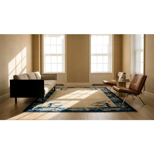 1920s Beige Open Field Traditional Antique Chinese Peking Carpet 5' X 7'10" Wool Knoted Rug For Sale - Image 10 of 12