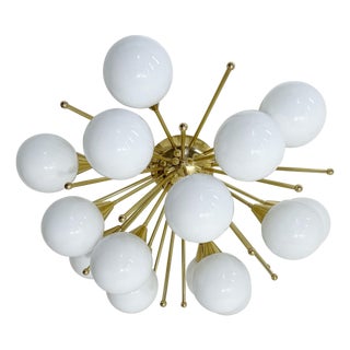 21st Century Mezzo Polished Brass Glossy White Murano Flush Mount by Fabio LTD For Sale
