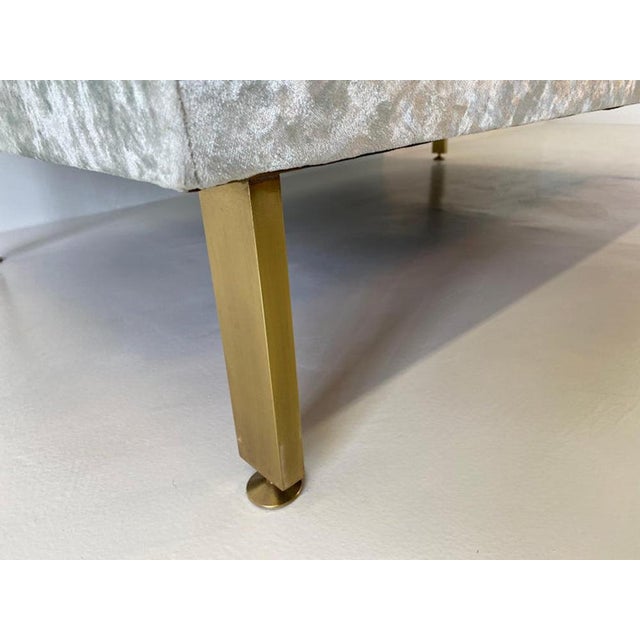 Large Italian Tufted Ottoman in Grey Velvet and Brass, 1950s For Sale - Image 6 of 7