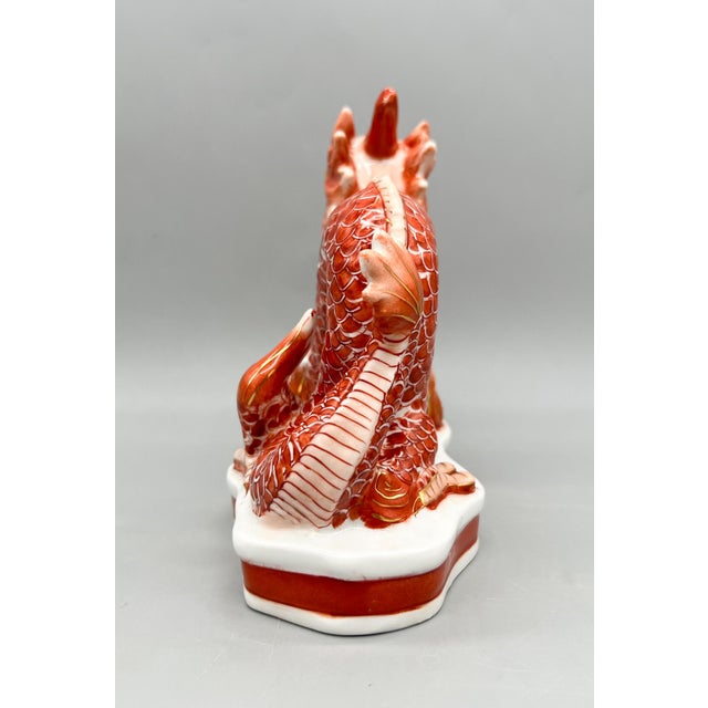 Vintage Hand-Painted Chinese Porcelain Dragon Sculpture With Flaming Pearl – Gumps San Francisco Style – Chinoiserie / Hollywood Regency For Sale In Houston - Image 6 of 14