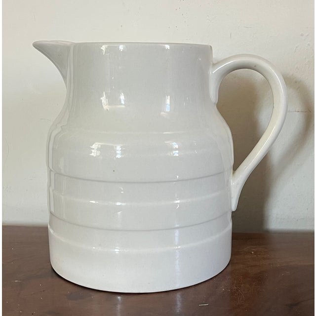 Cream Mid-Century English Creamware 5 Pint Banded Pitcher Jug Dated 1953 For Sale - Image 8 of 12