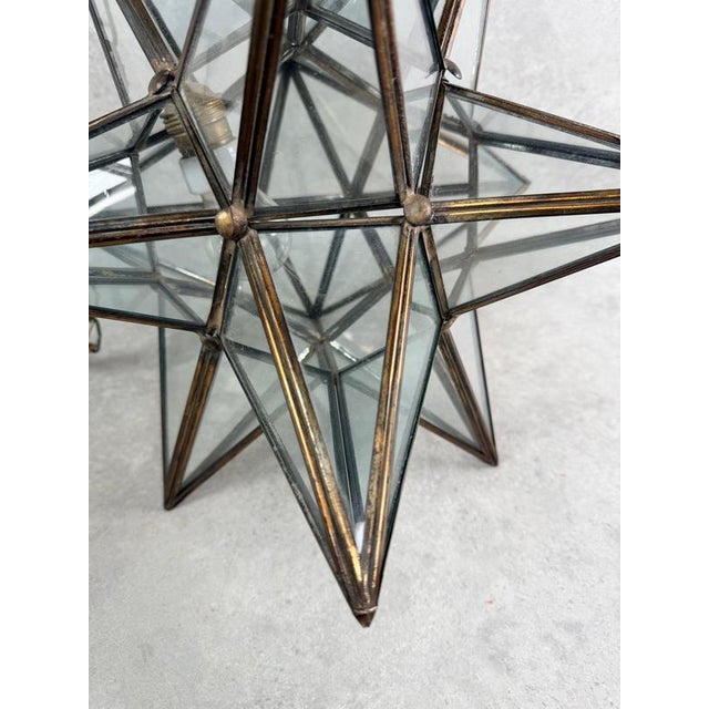 Gold Early 20th Century Moravian Star Glass and Brass Pendant Light For Sale - Image 8 of 12