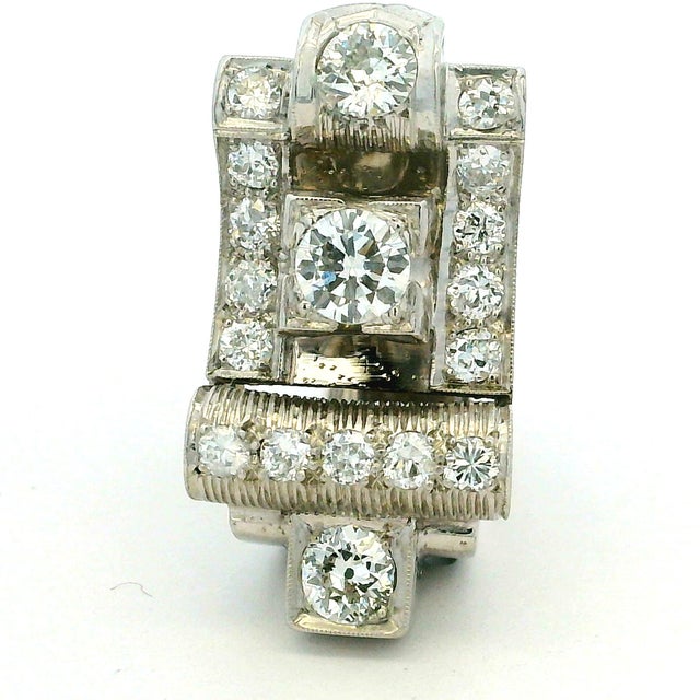 Vintage Platinum Diamond Cocktail Ring, 3 Carats Total, 1940s, Size 6.5 For Sale - Image 10 of 17