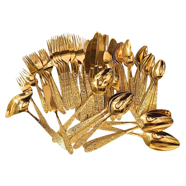 Gorgeous Mid-century glam gold in it's glamorous best. Carved with cabbage roses and wildflowers in gold electroplate over...