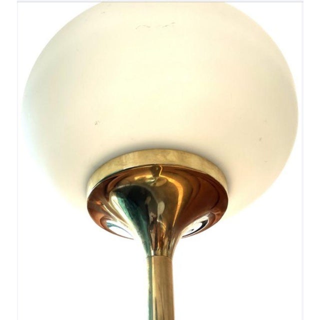 Art Deco Floor Lamp in Brass and Opaline Glass, 1960s, in Good conditions. Designed 1960 to 1969 European Plug (up to...