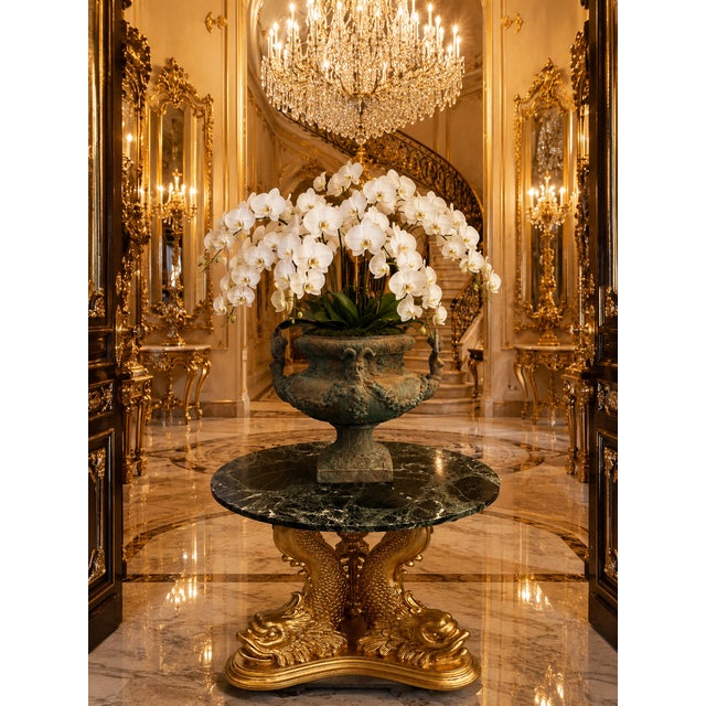 Neoclassical Rare Italian Dolphin Table, Circa 1910–1930, Restored Gold Leaf & Original Green Marble For Sale - Image 3 of 12