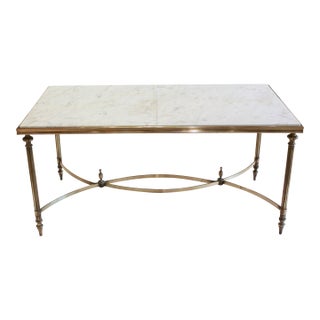 C. 1950 French Marble & Brass Coffee Table For Sale