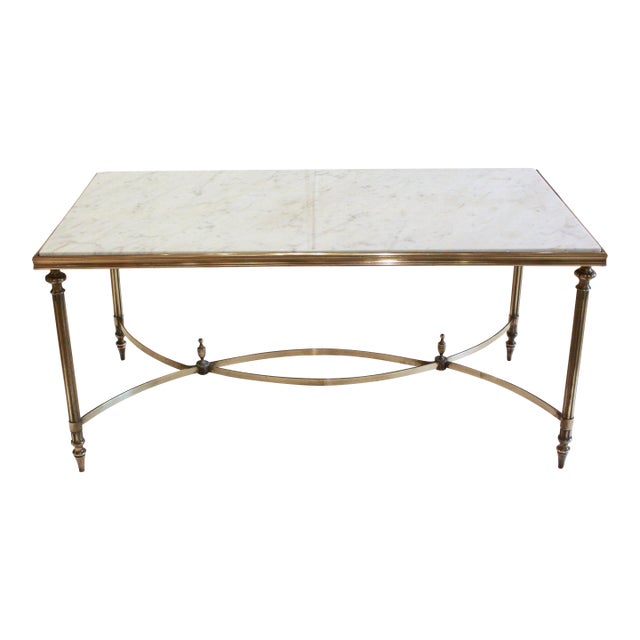 C. 1950 French Marble & Brass Coffee Table For Sale