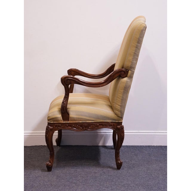 Wood Henredon Furniture Solid Mahogany Louis XV French Provincial Upholstered Accent Arm Chair For Sale - Image 7 of 14