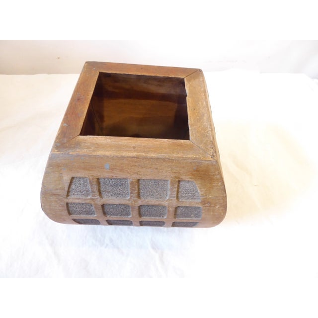 Wooden cachepot with weathered patina, Asian in origin, has a Japanese look, but also possibly made in India.