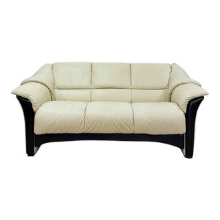 Ekornes Collection Stressless Oslo Loveseat, Cream Color Genuine Leather For Sale