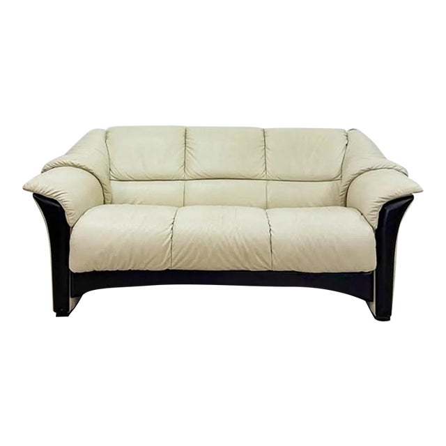 Ekornes Collection Stressless Oslo Loveseat, Cream Color Genuine Leather For Sale