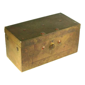 18th C. Chinese Brass Chest Box, Wood Lined