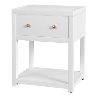 Nora 21 in. W Rectangular Wood 1 Drawer Small Nightstand with Lower Open Shelf, Textured White For Sale