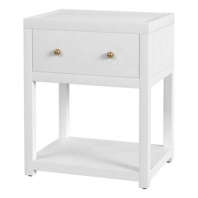 Nora 21 in. W Rectangular Wood 1 Drawer Small Nightstand with Lower Open Shelf, Textured White For Sale