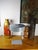 Vintage German table lamp from the 1960s. Gray painted metal plates, chrome-plated stick on a stand. Available in good...