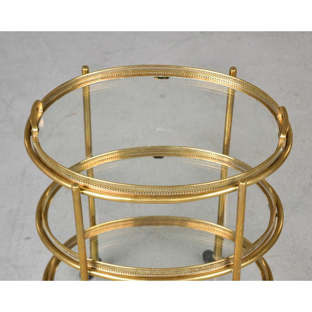 Hollywood Regency Style Small Three Tier Brass Trolley With Removable Trays For Sale - Image 9 of 12
