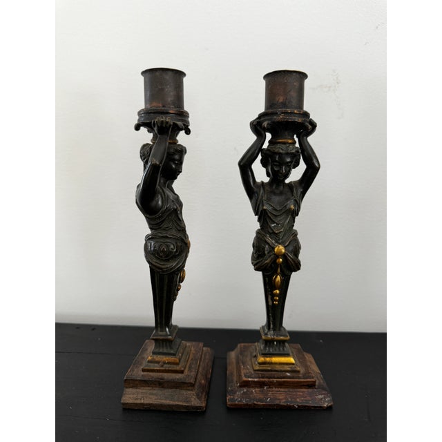 Pair of Antique Figurative Candlesticks For Sale - Image 4 of 8