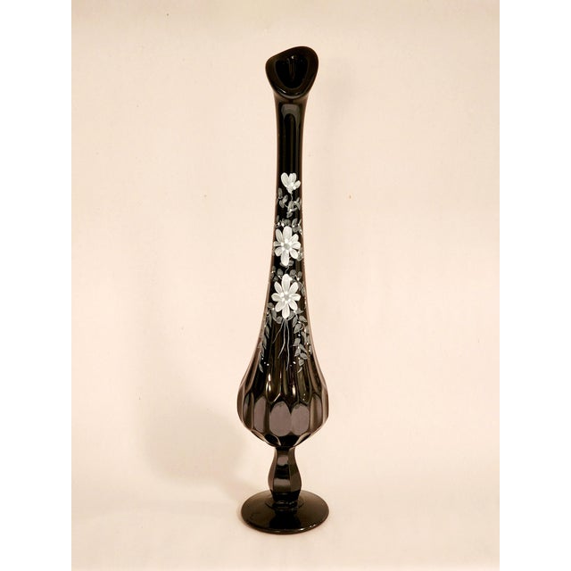 1960s Signed D Barbour Fenton Thumbprint Black Hand Painted Bud Vase For Sale - Image 9 of 11