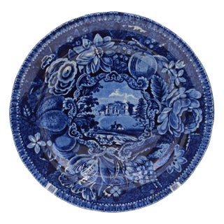 Circa 1822-1841 English Flow Blue Stone China Plate by Swan Bank Pottery For Sale