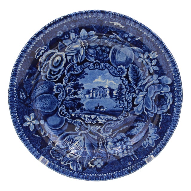 Circa 1822-1841 English Flow Blue Stone China Plate by Swan Bank Pottery For Sale